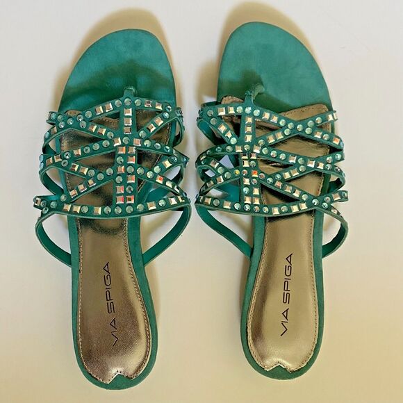 VIA‎ SPIGA DUSTIN Green Suede Jeweled Designer Fashion Thongs Sandals 7.5/ $155 - Picture 3 of 10